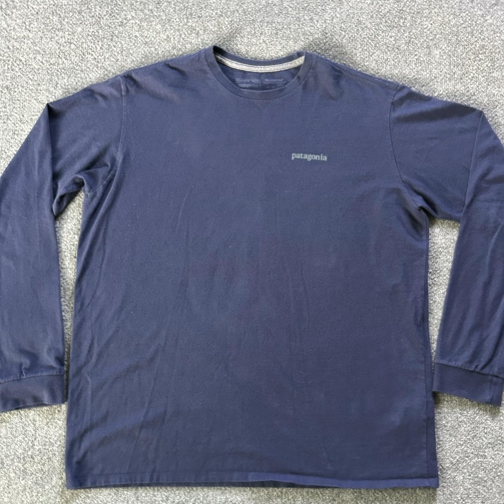 Patagonia Shirt Mens Large Blue Long Sleeve Mountain Logo Graphic Tee Outdoor